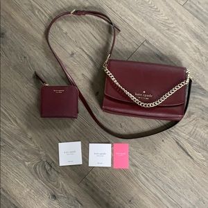 Kate Spade Burgundy Carson Crossbody and Wallet